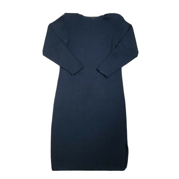 St John Santana Knit Career Sheath Long Sleeved Dress Shoulder Pads Saks Black
